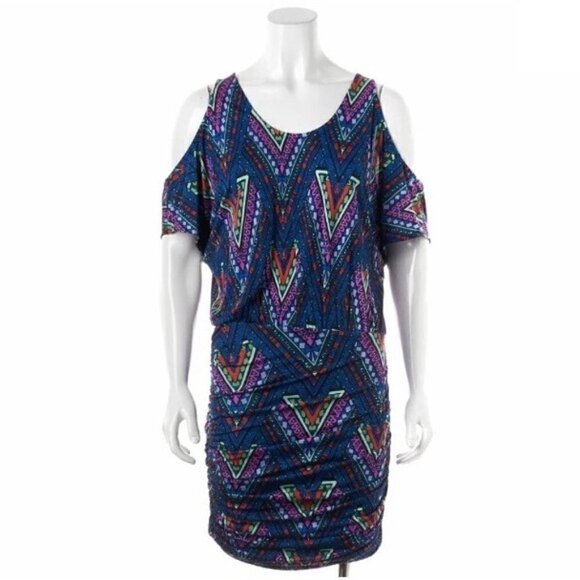 Mara Hoffman Dress M NWT Blouson Cold Shoulder Teepee Silk Printed Cocktail - Picture 3 of 9